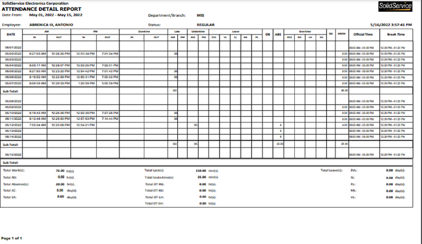 Detail Report
