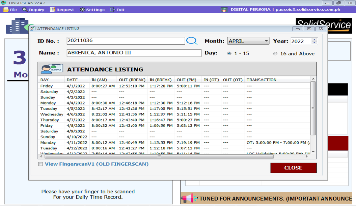 Attendance Listing