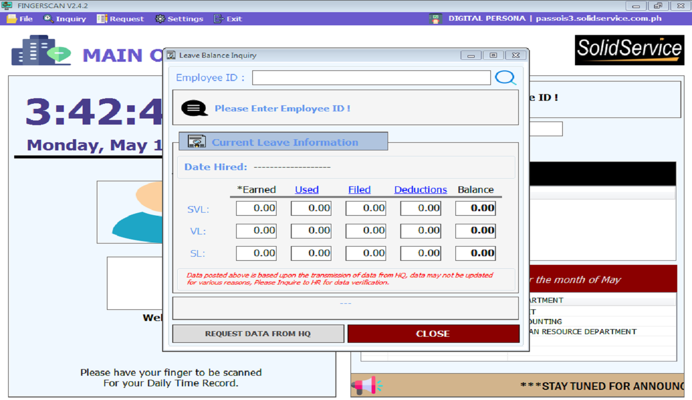 Leave balance Inquiry Form