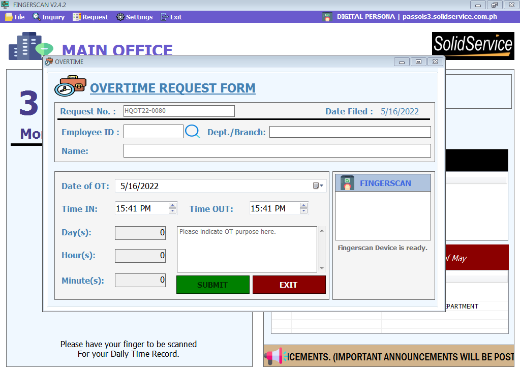 OT REQUEST FORM